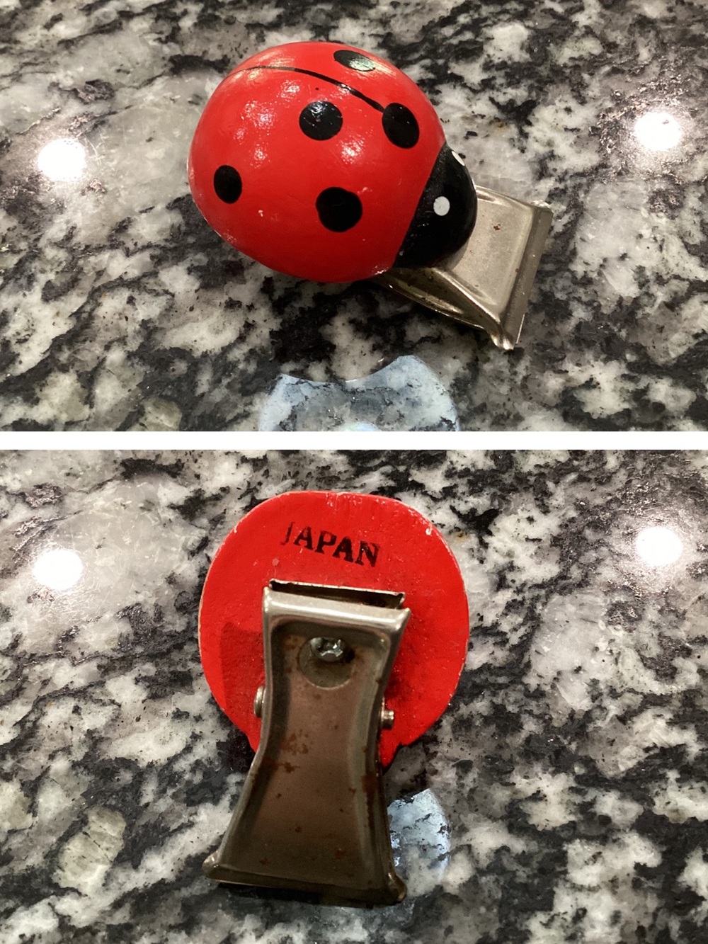 🔴 Vintage - Made In Japan - Lady Bug Wood & Metal Crafted Clip - 50s / 60s